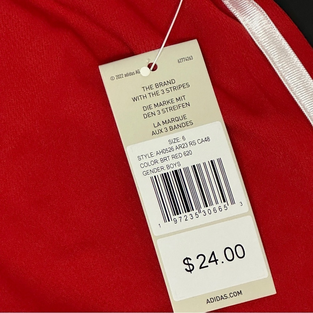 Adidas Boys' Athletic Shorts Size 6 Red Elastic Waistband - Picture 3 of 9